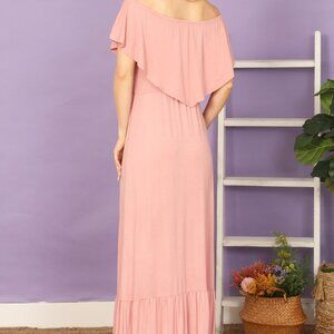 Beeson River Medium Blush Flowy Ruffle Tail Off/Shoulder Elegant Soft Maxi NWOT